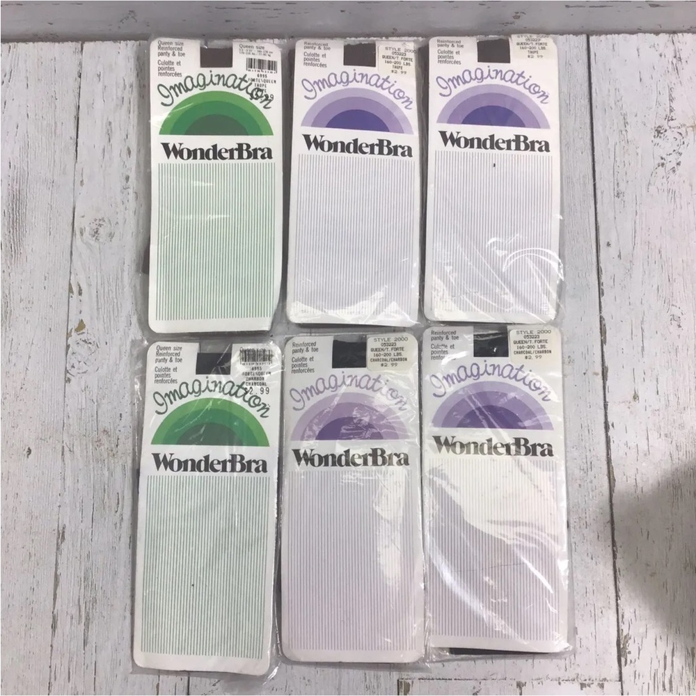 Vintage Pantyhose WonderBra Imagination Queen Size Taupe & Charcoal Nylons LOT﻿﻿